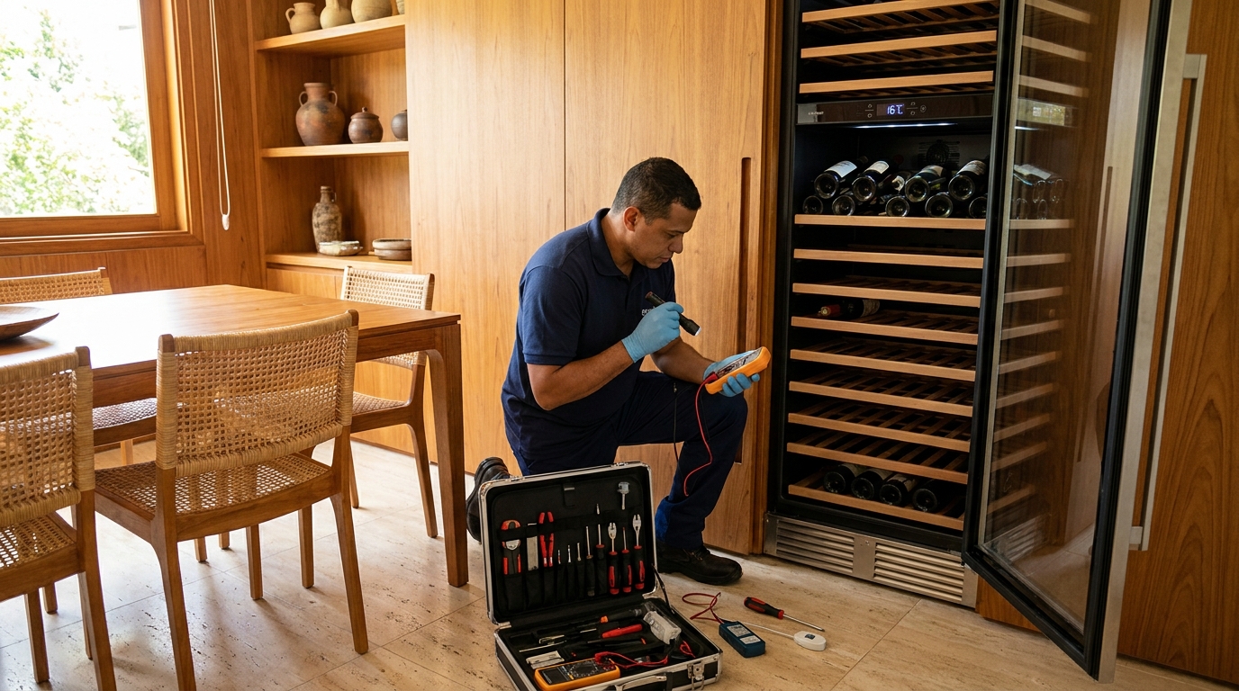 Substituição de termostato em adega climatizada em visita técnica em Goiânia‑GO